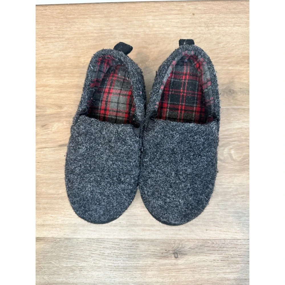 Slipper‎ Loafers Kids Size M 2/3 Charcoal Grey Plaid Lined Cabin Core